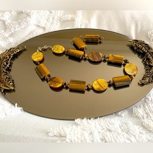Donna Dressler Necklace/Earrings Set: Brown SemiPrecious Stone, 925 Silver